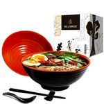 Vallenwood 2 Noodle Bowl Sets (8 Piece) Melamine Large Ramen Bowls Set. Asian Chinese Japanese or Pho Soup 32oz. with Spoons, Chopsticks and Stands Complete Dinnerware. Thai Miso Udon wonton Soup