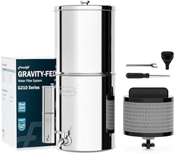 Frizzlife G210 Gravity-Fed Water Filter System, Certified Element Reduces 99% Chlorine, Bad Taste & Odor, 10+ Impurities, 304 Stainless Steel Countertop System for Home, Emergency, 2.25G