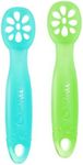 ChooMee FlexiDip Silicone Baby Learning Utensil | 4 Months + Baby Led Weaning | Flat Head Spoon with Firm Handle | Designed in USA, BPA Free, Premium Grade Platinum Silicone | 2 CT Aqua Green