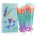 Tenmon 10 Pcs Mermaid Makeup Brush Set with Gift Box Professional Eye Makeup Brushes For Eyeshadow Concealer Eyeliner Brow Blending Brush Tool