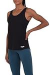 TCA Women’s Versa 2 in 1 Gym Workout Running Training Tank Top with Built n Bra and Removable Cups - Black Combat, L