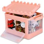 CHILDLIKE BEHAVIOR Foldable Bins with Lids - Pink Plastic Toy Bin - Heavy-Duty, Odorless, Built-in Lock Buckles, Two Opening Ways, Stackable, Moveable - 15Lx11Wx10H inches