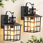 VIANIS Outdoor Wall Lights for House, 2 Pack Black Motion Sensor Porch Lanterns Wall Sconce, Modern Exterior Garage Light Fixtures Wall Mount, Waterproof Front Door Lights with Tempered Ripple Glass