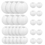 30 Pack White Paper Lanterns, Round Chinese/Japanese Hanging Ball Lantern Lamps for Party, Classroom, Wedding, Halloween, Christmas, Home Decoration (4" 6" 8" 10" 12" Assorted Sizes)