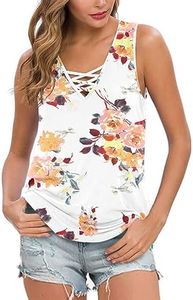 Feiersi Women's Summer Sleeveless Criss Cross Casual Tank Tops Basic Blouse(FP Tea Flowers White Large)