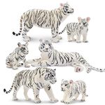 toymany 6PCS Realistic White Tigers Figurines with Tiger Cubs, Jungle Animals Figures Family Set Includes Baby Tigers, Educational Toy Cake Toppers Christmas Birthday Gift for Kids Toddlers