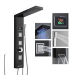 ROVOGO Shower Panel Tower System Without Tap and Battery, 5 -Function Shower Column with LED Temperature Display and Rainfall Shower, Body Jets, Hand Shower, Bathtub Spout, Stainless Steel 304 Black
