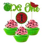 Gyufise 24Pcs Glitter Watermelon Cupcake Toppers One in a Melon Cupcake Picks Decorations for First Birthday Watermelon Themed Baby Shower Kids 1st Birthday Party Cake Decorations