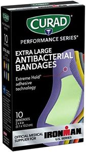 CURAD Performance Series IRONMAN Antibacterial Bandages, Extreme Hold Adhesive Technology, Extra Large Flexible Fabric Bandages for Cuts, Scrapes, & Burns, Assorted Colors, 2 x 4 inches, 10 Count