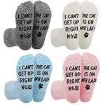 4 Pair I Can't Get up Right Now the Cat Dog Is on My Lap Funny Fuzzy Animal Socks Novelty Cat Dog Lover Gifts for Women (Black Letter)