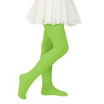 Zando Stretchy Green Tights for Girls 8-10 Ultra Soft Dance Tights for Girls 12-14 Colorful Girls Tights Size 6-7 Girls Leggings Size 10 Kid Stockings Nylon Spandex Neon Green 10-14Years