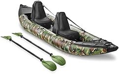 SereneLife 2 Person Inflatable Kayak - Double Kayak with Aluminum Paddles, Repair Kit - Lightweight, Portable Adult Kayaks with High-Output Pump - Durable Vinyl Kayak for Lake, Mild River – Camo