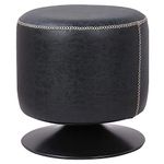 New Pacific Direct Gaia PU Leather Round Ottoman Ottomans & Cubes, Vintage Black