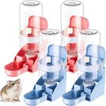 Didaey 4 Pack Rabbit Water Bottle No Drip 17oz Hanging Water Fountain Automatic Dispenser Leakproof Bunny Water Dispenser Feeder with Bowl and Clear Water Bottle for Small Pet Animal Cages, Pink, Blue
