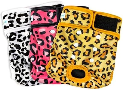 Paw Legend Washable Reusable Female Dog Period Diapers for Heat Doggie Puppy Diapers for Female Dogs (3 Pack, Leopard, Medium)
