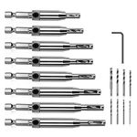 Center Drill Bit Set, 16pcs Self Centering Hinge Tapper Core Drill Bit Set for Woodworking, Adjustable Door Window Drill Bits with Hex Key & Replacement Drill Bits (5/64-1/4 Inches)