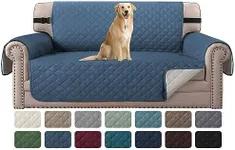 H.VERSAILTEX Reversible Loveseat Couch Cover for 2 Cushion Couch Water Resistant Loveseat Cover Seat Width Up to 54" Washable Furniture Protector for Dog/Cat/Pet(Oversized Loveseat, Dark Blue/Beige)