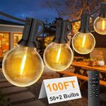 FUKOOLE 30M/100Ft Outdoor String Lights Mains Powered, 50+2 LED Garden Lights, Waterproof Festoon Lights Outdoor, Warm White Outside Lights for Garden, Yard, Wedding, Terrace, Party, Patio