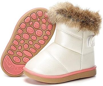 Girls Boys Snow Boots Baby Winter Warm Fur Lined Boots Ankle Booties Kids Flat Waterproof Shoes Size (Toddler/Little Kid), White, 8 UK Child