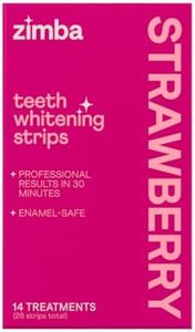 Zimba Strawberry Flavored Teeth Whitening Strips | Vegan, Enamel Safe Hydrogen Peroxide Teeth Whitener for Coffee, Wine, Tobacco, and Other Stains | 14 Day Treatment | Strawberry