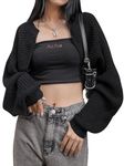 GORGLITTER Women's Long Sleeve Bolero Shrug Open Front Knit Cropped Cardigan Sweater Shrugs, Black, Medium