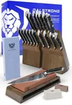 DALSTRONG 18-piece Gladiator Series Knife Block & Whetstone Grit Set - German HC Steel Blades - Acacia Wood Stand - White ABS Handles - NSF Certificate - Premium Corundum Thick Sharpening Stones