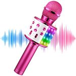 Castaroud Kids Microphone, Bluetooth Wireless Karaoke Microphone, Portable Karaoke Machine with LED Lights for Kids and Adults Home Party Birthday (Rose)