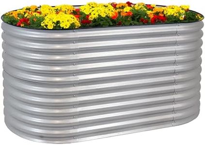 Sunnydaze 62.5-Inch Oval Raised Garden Bed - Stackable Steel Vegetable Flower Bed Planter Kit with Rubber Edge Trim - Silver