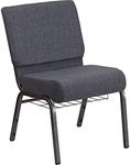 Flash Furniture HERCULES Series 21''W Church Chair in Dark Gray Fabric with Book Rack - Silver Vein Frame