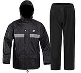 CHRUOXUAN Rain Suits Safety Rain Jacket with Pants Men Women Waterproof Rain Gear(Black, S)