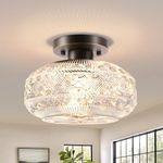 Semi Flush Mount Ceiling Light,Oil Rubbed Bronze Hallway Light Fixture,Globe Glass Close to Ceiling Light,Vintage Indoor Hanging Light,Farmhouse Light for Kitchen Entryway-Bulb Not Included