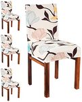 Amazon Brand - Solimo Polyester Spandex Stretchable Dining Chair SLIPCOVER (Checkered Print, Pack of 4, Beige)