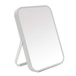 YEAKE Table Desk Vanity Makeup Mirror,8-Inch Portable Folding Mirror with Metal Stand 90°Adjustable Rotation Tavel Make Up Mirror Hanging Bathroom for Shower Shaving(Gray)