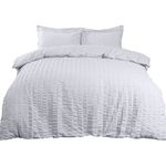 Highams Seersucker Duvet Cover with Pillow Case Bedding Set, Luxury White - King