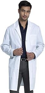 Cherokee Long Lab Coat for Men with Front Button Closure, 3 Pockets & Center Back Length 38" CK412, L, White