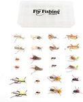 The Fly Fishing Place Trout Fly Assortment - Essential Terrestrials Fly Fishing Flies Collection - Includes Foam Hoppers, Ants, Beetles, and Cicadas - 2 Dozen Trout Flies with Fly Box