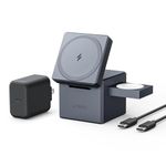 MagSafe Charger Stand, Anker 3-in-1 Cube with MagSafe, 15W Max Fast Charging Stand, Foldable Wireless Charger for iPhone 15/14/13 Series, Apple Watch S1-8/Ultra, AirPods (30W USB-C Charger Included)