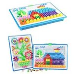 Jsvacva 296 pcs Mushroom Nails Pegboard Educational Colourful Jigsaw Puzzle Building Bricks Creative DIY Mosaic Toys for Kids & Toddlers, Birthday Gift for Girls Boys Age 3-8 Years