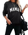 ALAPUSA Women's Mama Letter Print Graphic Sweatshirt Casual Long Sleeve Crewneck Tops Black S