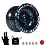 Yomega Dash Yoyo - Pro Aluminum Metal Unresponsive Yoyo with C Size Ball Bearing for Advanced yo yo Tricks + Extra 5 Strings + Glove + Bag + Die & 3 Month Warranty (Black Blue)