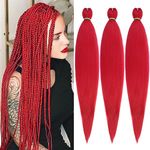 Red Braiding Hair 26 Inch 3 Packs Pre Stretched Braiding Hair for Boho Box Braids Hair Yaki Texture Synthetic Crochet Braids Hair Crochet Easy Braid Hair Extensions Hot Water Setting/Red