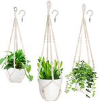 AerWo 3 Pack Macrame Plant Hanger Indoor Hanging Planters + 3 Pcs Hooks, Handmade Hanging Plant Holder Baskets Stand Flower Pot Holder with Wood Beads for Indoor Outdoor Boho Home Decor (3 Sizes)