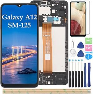 YHX-OU 6.5'' Negro+Marco Pantalla LCD para Samsung Galaxy A12 SM-A125F/DSN SM-A125F/DS SM-A125F SM-A125M SM-A125U ​Kit de Reparación de Pantalla Táctil Digitalizador con Herramientas+Vidrio Templado