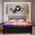 Royal Interiors Leaflet Metal King Size Bed with Storage Wrought Iron King Size Cot with Hydraulic Storage Double Bed King Size for Bedroom with Headboard and Footboard Without Mattress (75x72)