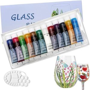 Magicdo Glass Paint Stained Transparent Glass Window Paint Set Great for Glass Painting, Wine Glasses, Light Bulbs, Ceramic, Non-Toxic(12 Colors x 12ml with Palette)