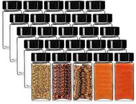 ZEPOLI Glass Spice Jars Square Glass Bottles Spice Containers|120 ml Clear Glass Square Spice Jar Black Sifter Two Sided Sifter Cap|(shaker holes/pour open) and Freshness Seal (PACK 24)