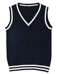 Locachy Women's Slim V Neck Sleeveless Sweater Vest Cable Knit Pullover Sweater, Navy Blue, Medium