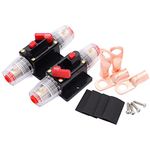 2 Pack Inline 50amp Circuit Breaker with Manual Reset Fuse Holder for Car Audio Marine Boat Stereo,with Wire Lugs and Heat Shrink Tube