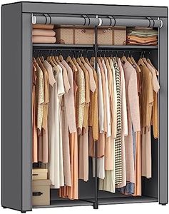 SONGMICS Closet Wardrobe, Portable Closet for Bedroom, Clothes Rail with Non-Woven Fabric Cover, Clothes Storage Organizer, 55.1 x 16.9 x 68.5 Inches, Gray URYG02GY