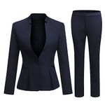 YYNUDA Women Suit 2 Pieces Stand up Collar One Button Ladies Office Suit Business Blazer + Trousers Blue XL